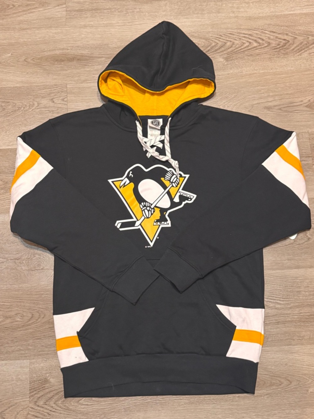 NHL Pittsburgh Penguins Black and Gold Long Sleeve Lace-Up Pullover Hoodie